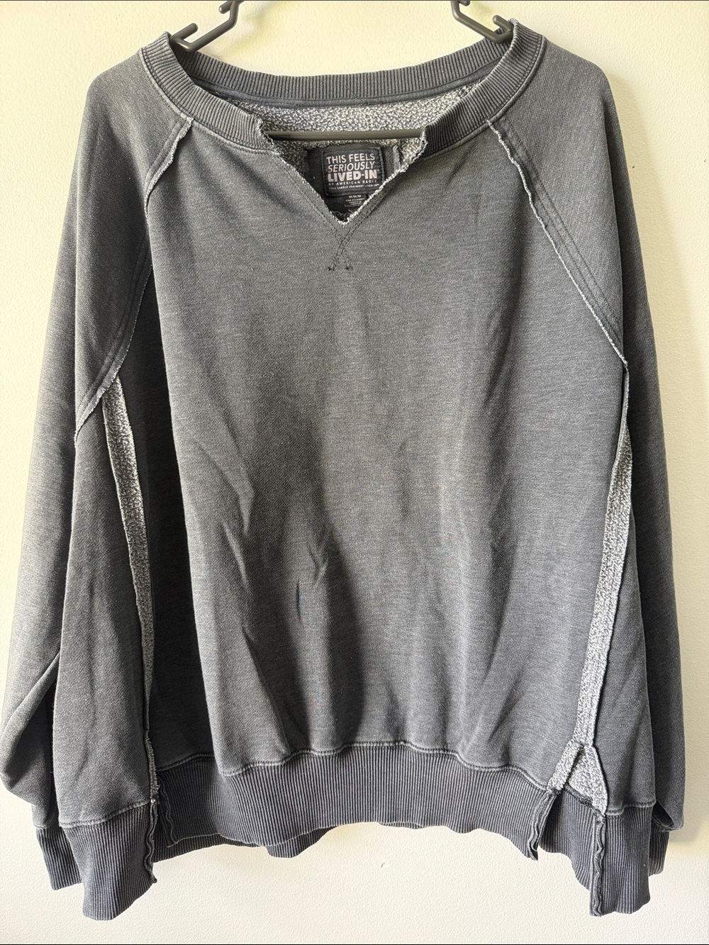 American Eagle Outfitters Charcoal Black Washed Crewneck Sweater